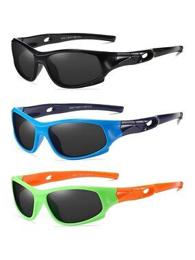 3 Pack Flexible Kids Polarized Sunglasses With Strap, Sport Sunglasses Age 3-10
